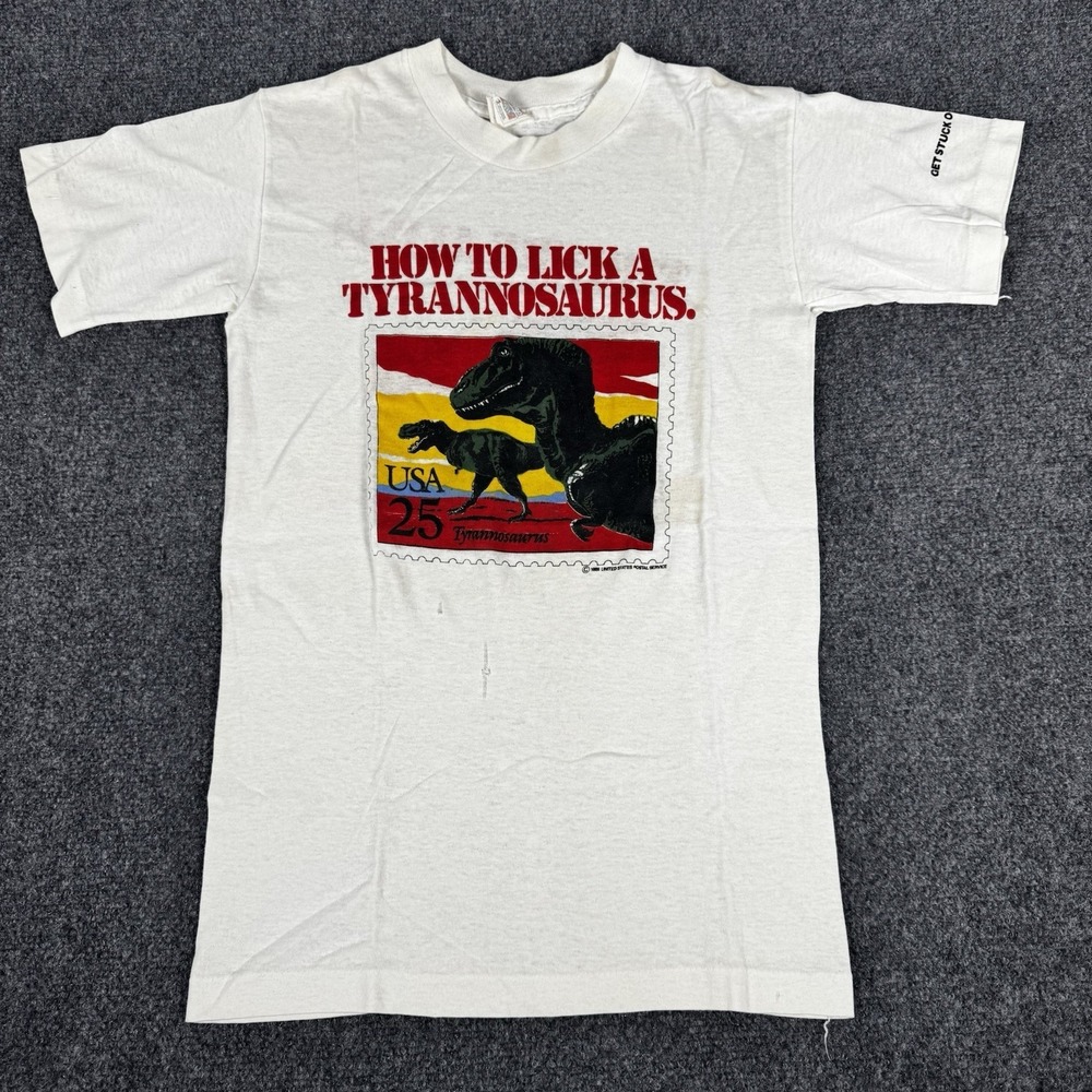 Vintage 1989 USPS Tyrannosaurus Rex 25¢‎ Stamp T-Shirt Kids Small USA 80s